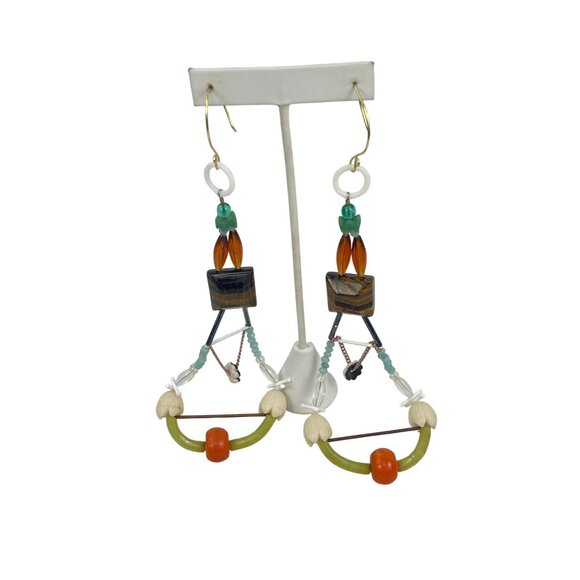 Bohemian Style Handmade Dangle Tiger Eye Earrings With Beads and Charms - Picture 9 of 9